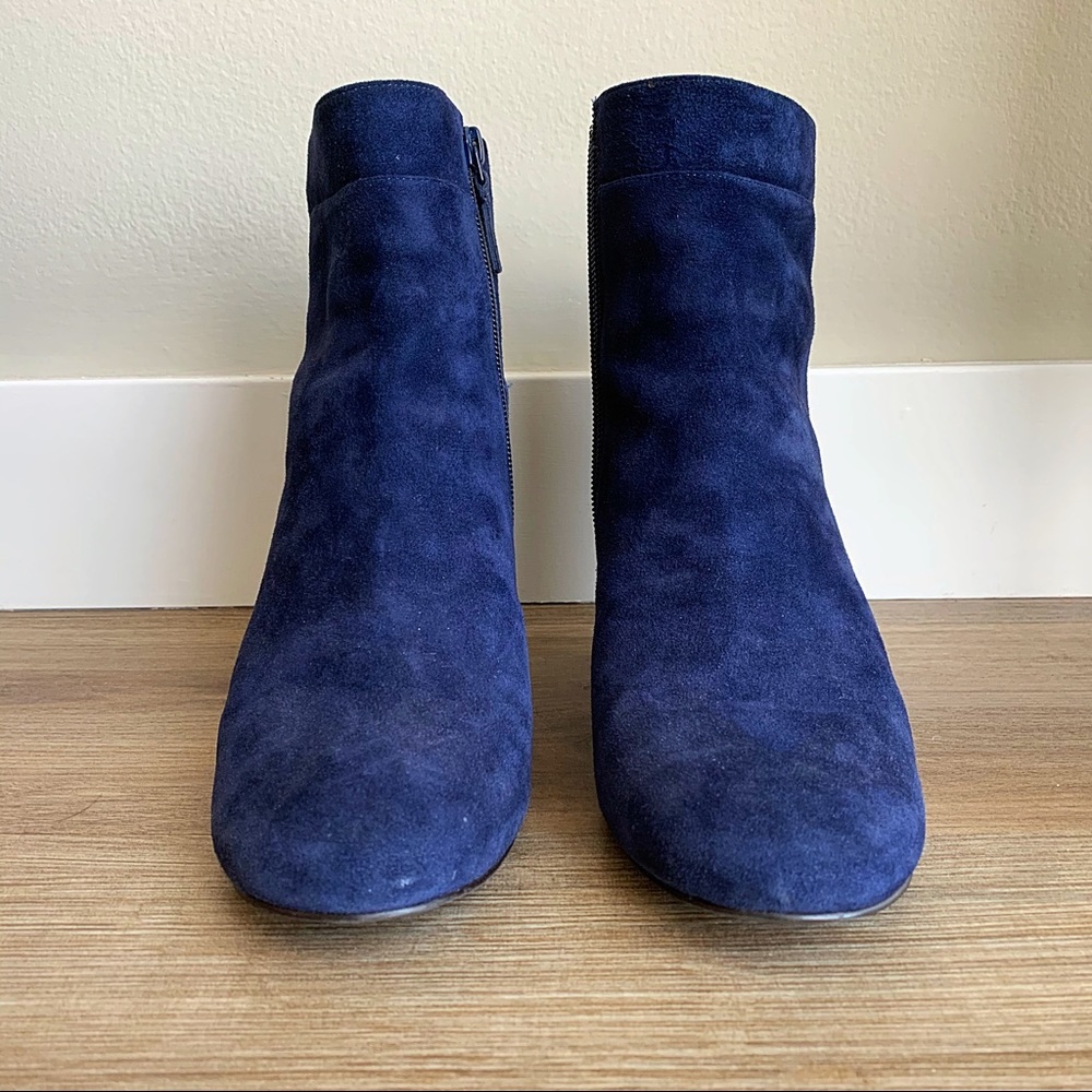 Cole Haan blue suede boots size 9; 2.5 in heel